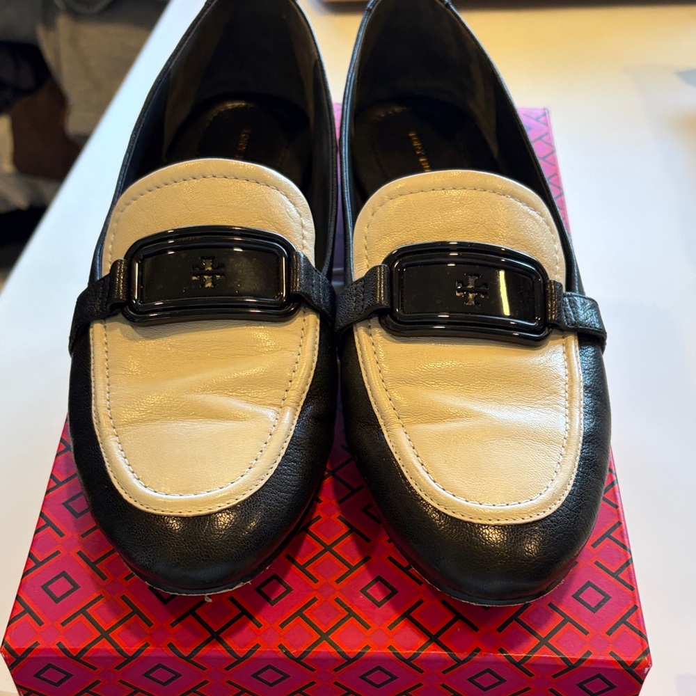 Tory Burch Black and Cream Loafers